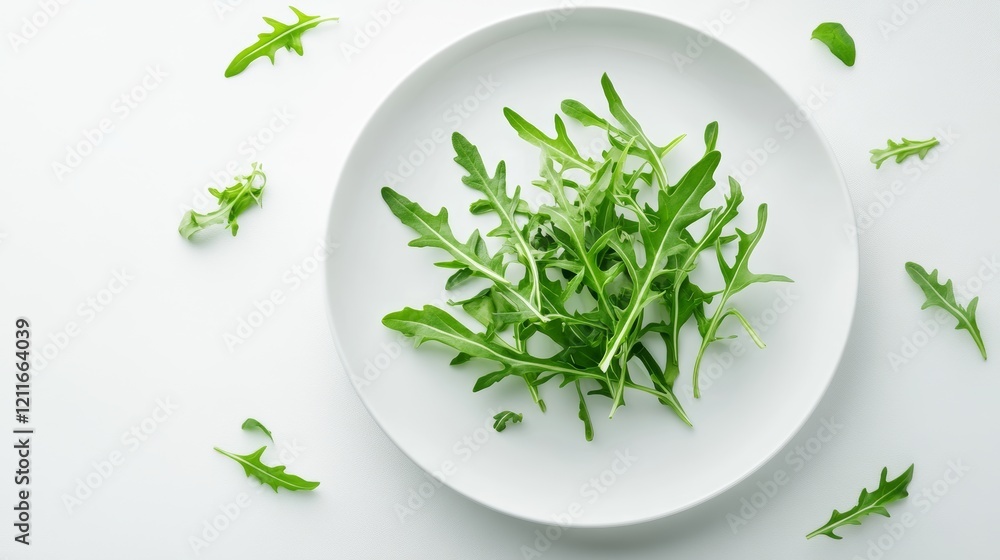 arugula leaves on a white plate arugula leaves on a white plate