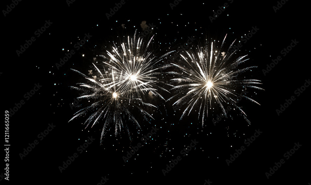 At night, brilliant fireworks bloom in the sky At night, brilliant fireworks bloom in the sky