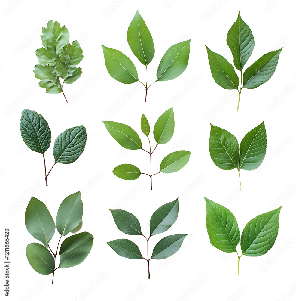 green leaves on a white background