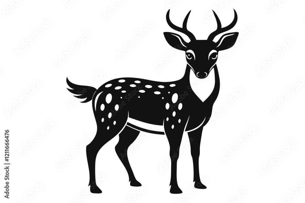 Black silhouette of a standing deer on a white background Black silhouette of a standing deer on a white background