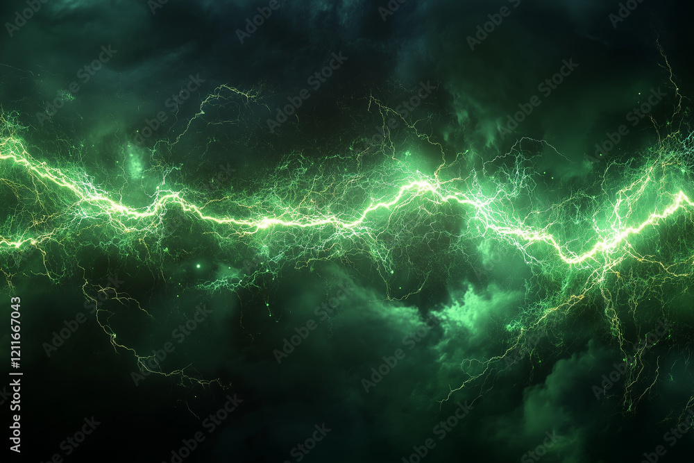 Green LED Light Pulsating, Powerful Electric Arcs Representing the Future of Energy Technology Green LED Light Pulsating, Powerful Electric Arcs Representing the Future of Energy Technology