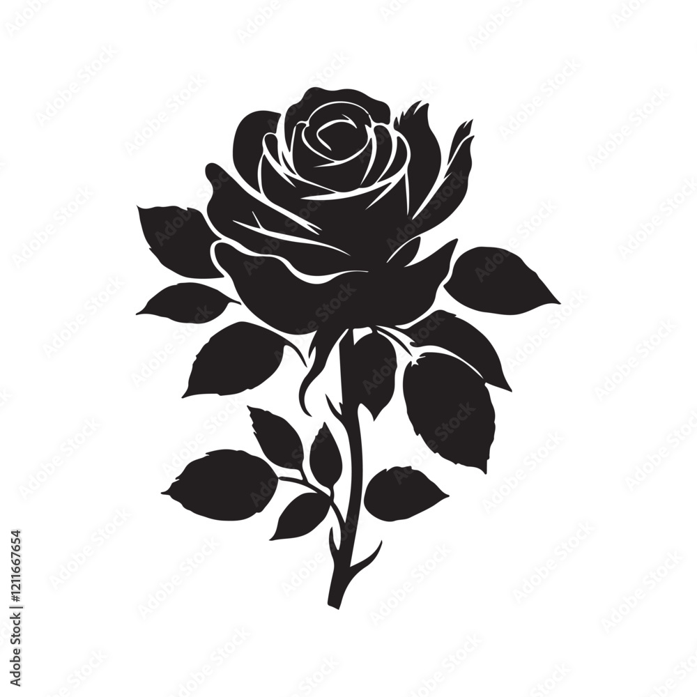 Obraz premium Rose Black Color Silhouette and Rose Flower Vector 