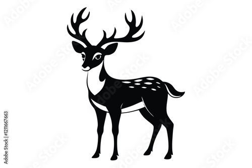 deer in woods silhouette on white background