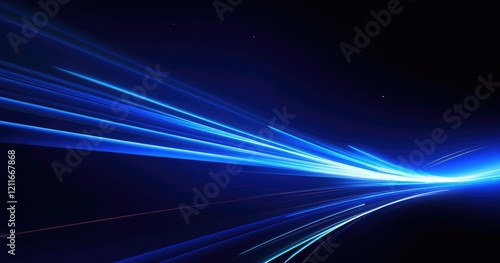 A dynamic blue light streaks across a dark background, suggesting speed and technology.