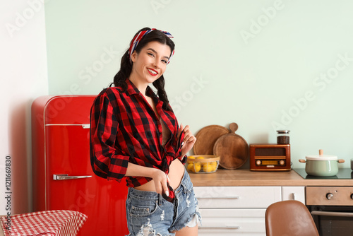 Beautiful pin-up woman near...