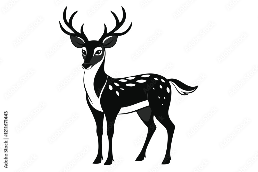 Silhouette Of A Deer With Antlers Against White Background Silhouette Of A Deer With Antlers Against White Background