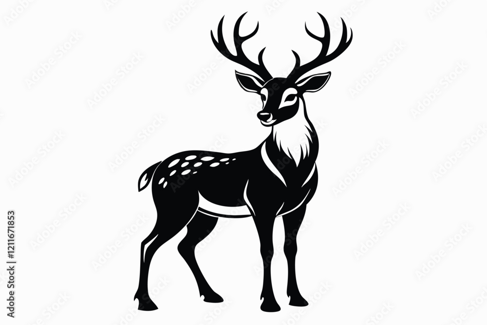 Silhouette Of A Deer With Antlers Against White Background Silhouette Of A Deer With Antlers Against White Background