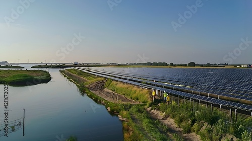 Workers at Solar Park stroll among the rows of Solr PNLs. photo