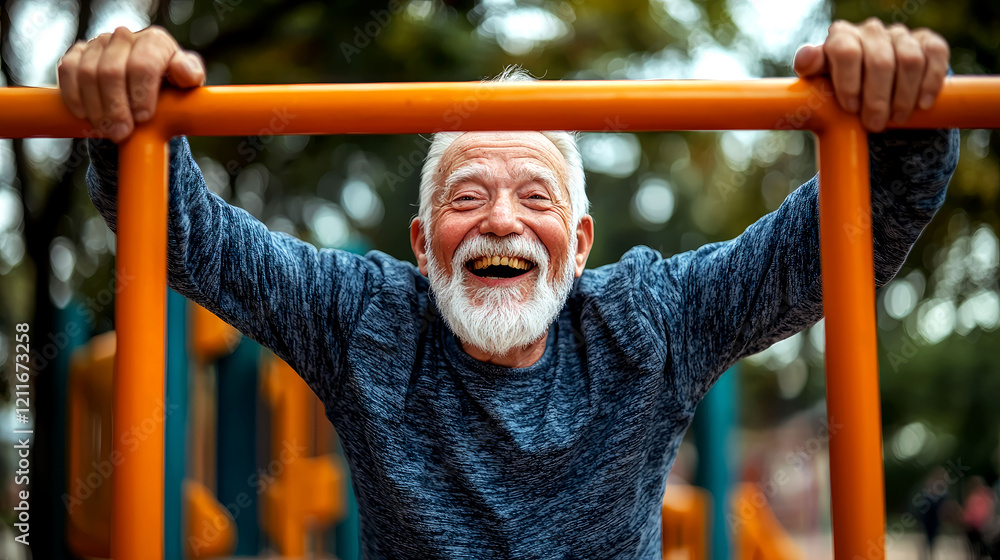 Obraz premium Joyful Elderly Man Exercising Outdoors: A Healthy and Active Lifestyle