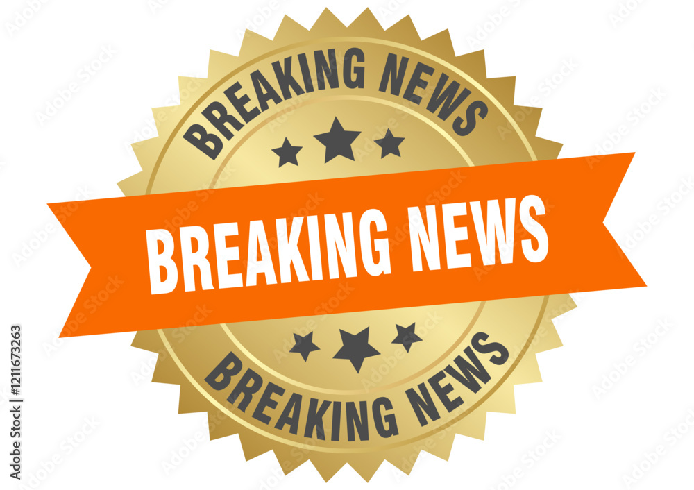 breaking news. breaking news round orange and gold label isolated on transparent background breaking news. breaking news round orange and gold label isolated on transparent background