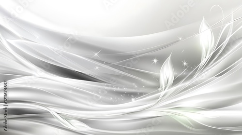 Abstract Silver Wave Design with Floral Elements