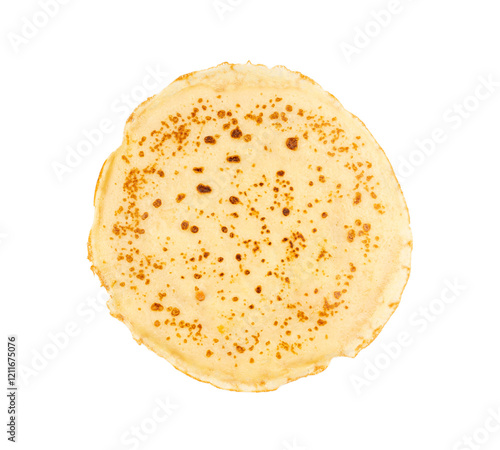 Pancakes isolated, Eastern European crepe, thin blini, slapjack roll, popular morning food on white photo