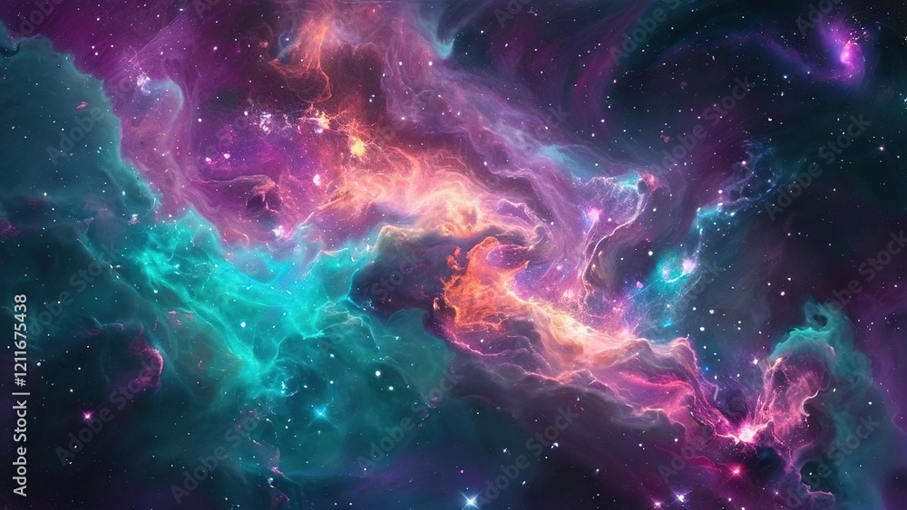 Obraz premium Cosmic Nebula, swirling gases, vibrant colors, deep space background, science fiction art