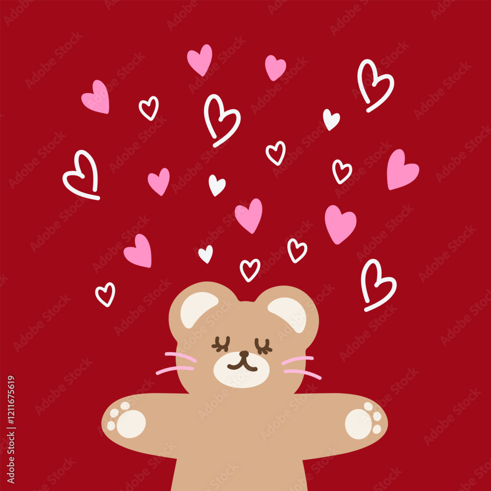 Teddy bear with hearts on red background for Valentine's Day card, print, love sign, cartoon character, wallpaper, happy anniversary, backdrop, love letter, post card, standee, poster, cute patches
Teddy bear with hearts on red background for Valentine's Day card, print, love sign, cartoon character, wallpaper, happy anniversary, backdrop, love letter, post card, standee, poster, cute patches