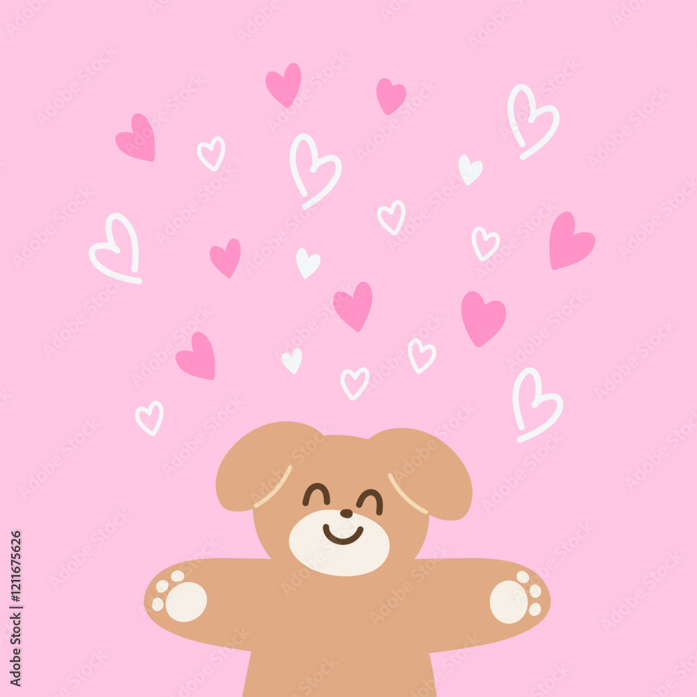 Puppy with hearts on pink background for Valentine's Day card, love sign, cartoon character, wallpaper, happy anniversary, backdrop, love letter, post card, standee, poster, wedding card, pet shop Puppy with hearts on pink background for Valentine's Day card, love sign, cartoon character, wallpaper, happy anniversary, backdrop, love letter, post card, standee, poster, wedding card, pet shop