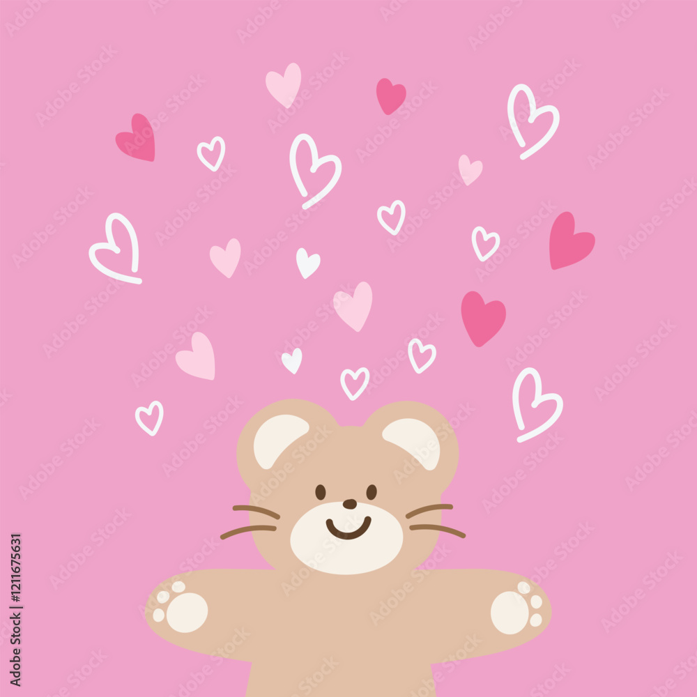 Teddy bear with hearts on pink background for Valentine's Day card, print, love sign, cartoon character, wallpaper, happy anniversary, backdrop, love letter, post card, standee, poster, cute patches
Teddy bear with hearts on pink background for Valentine's Day card, print, love sign, cartoon character, wallpaper, happy anniversary, backdrop, love letter, post card, standee, poster, cute patches