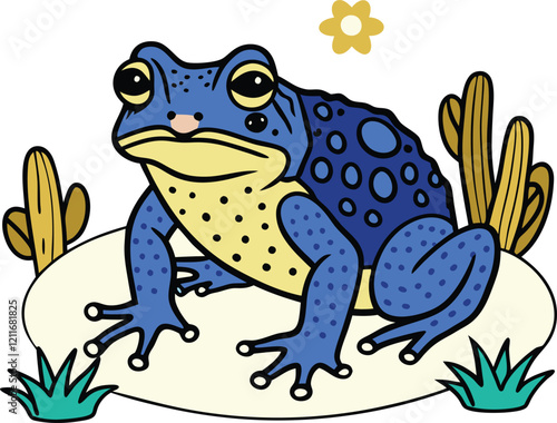 cartoon illustration of a frog with a flower