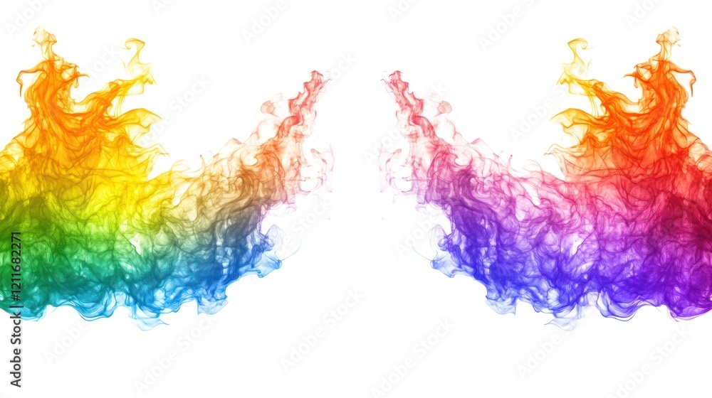 Fototapeta premium Rainbow fire flames isolated on white background, design element