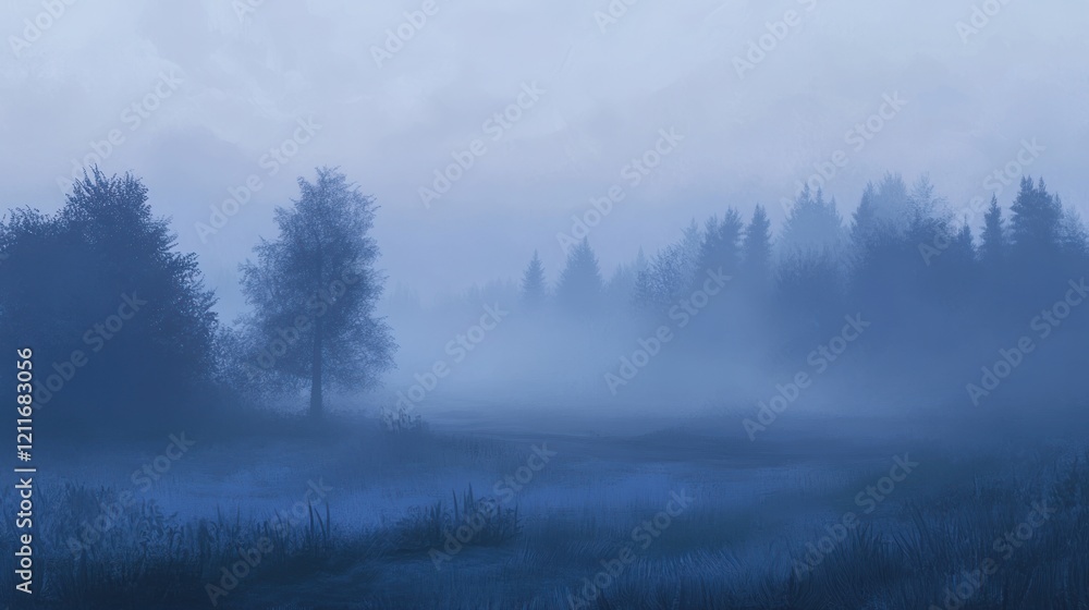 Misty Morning in the Blue Forest: A Serene Landscape Misty Morning in the Blue Forest: A Serene Landscape