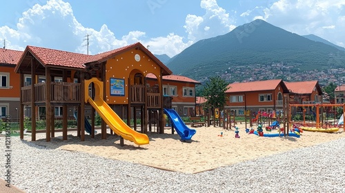 Wallpaper Mural Colorful Playground Structure Near Mountain Houses Torontodigital.ca