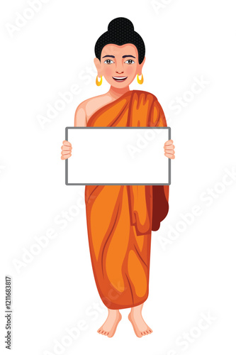Illustration Of Lord Buddha Standing With Board Vector Image (Royalty Free)