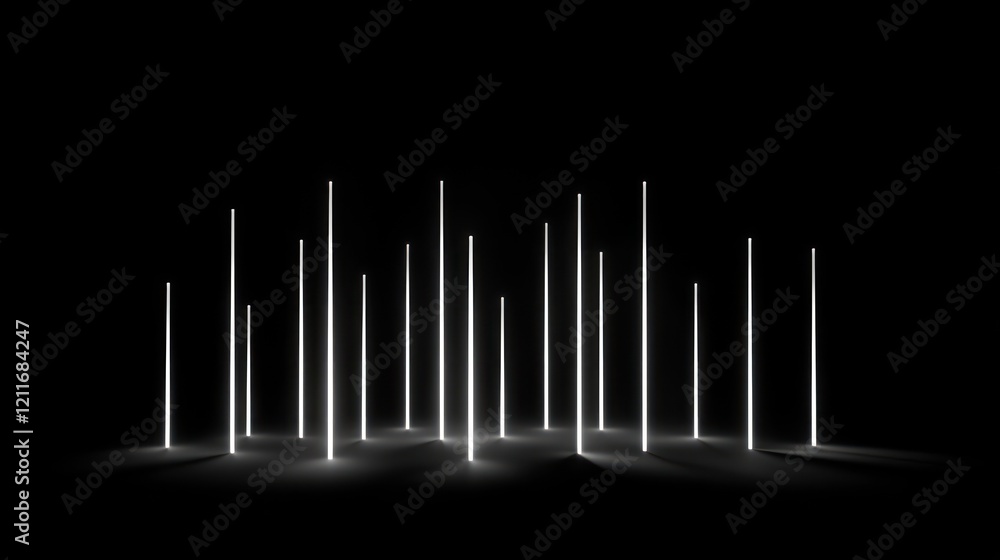 Glowing white pillars in dark space, abstract background, digital art, website banner Glowing white pillars in dark space, abstract background, digital art, website banner