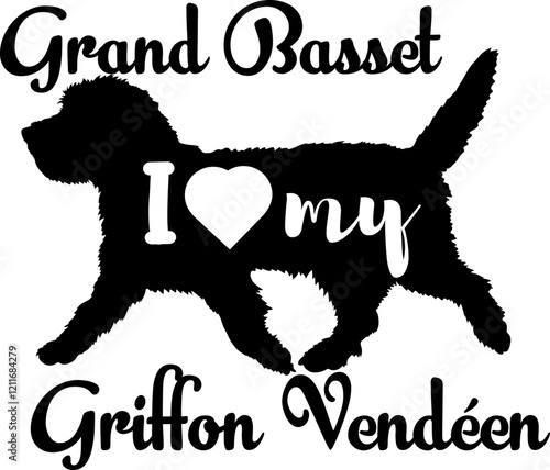 Grand Basset Griffon Vendéen. dog silhouette, dog, breeds, logo, vector, love me love my dog, silhouette, i love my dog, animal, illustration, icon, sign, design, black, symbol, pet, love photo