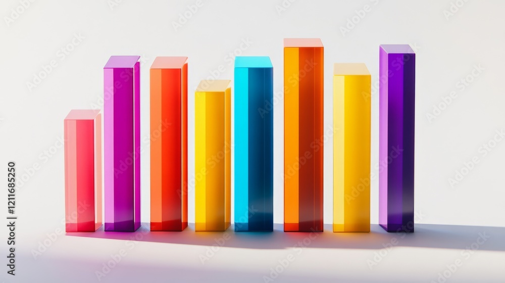 A D bar chart with vibrant bars in varying heights, placed on a white background with clean shadows and labels, perfect for visualizing business or financial data. A D bar chart with vibrant bars in varying heights, placed on a white background with clean shadows and labels, perfect for visualizing business or financial data.