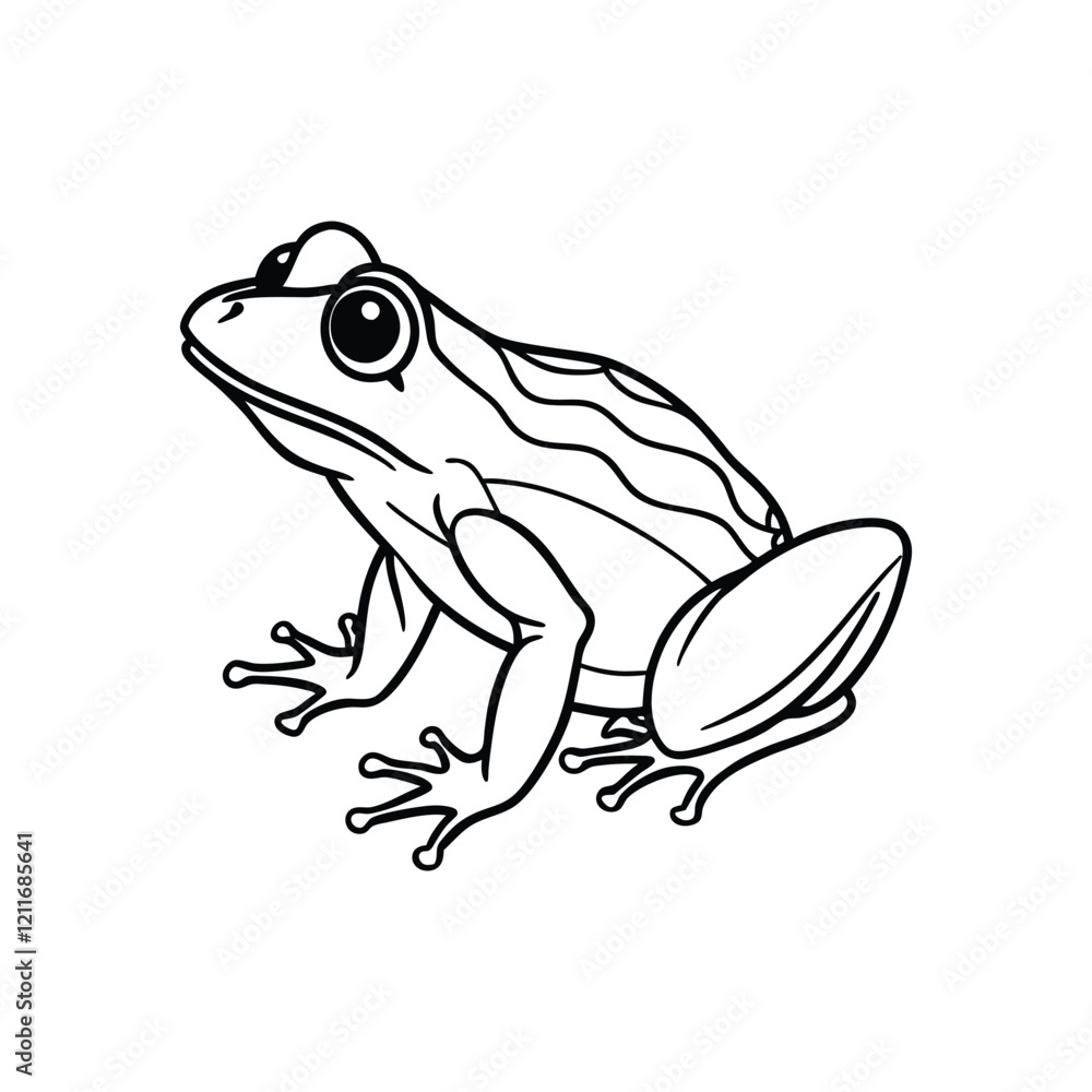 Fototapeta premium Frog black line art vector isolated on white background.