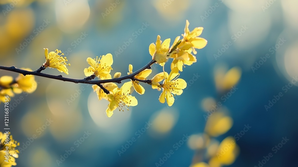 beautiful dreamy spring yellow flower branch against sunlight make enchanted vibes gradient background beautiful dreamy spring yellow flower branch against sunlight make enchanted vibes gradient background