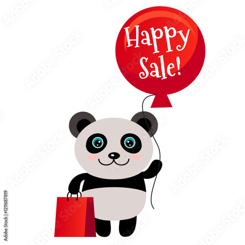 panda with balloon vector illustration for shopping