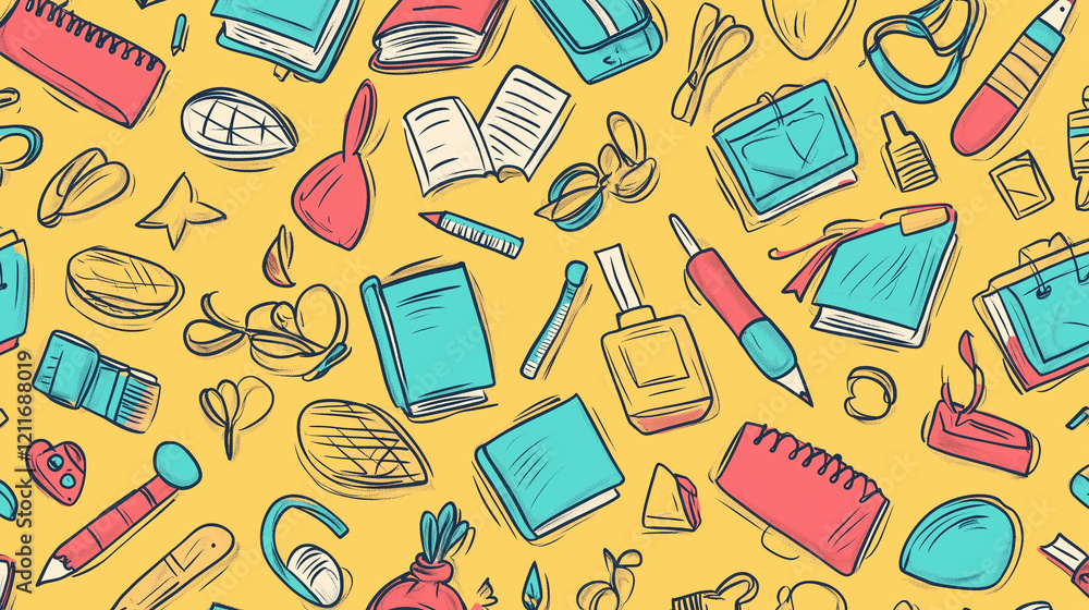 Back to school doodle seamless pattern. Hand drawn background with school supplies and creative elements. Back to school doodle seamless pattern. Hand drawn background with school supplies and creative elements.