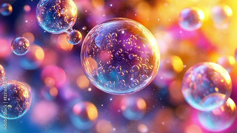 Rainbow Bubbles: A mesmerizing close-up of iridescent bubbles floating against a vibrant, multicolored backdrop, capturing the play of light and color in a dreamlike composition. Rainbow Bubbles: A mesmerizing close-up of iridescent bubbles floating against a vibrant, multicolored backdrop, capturing the play of light and color in a dreamlike composition.