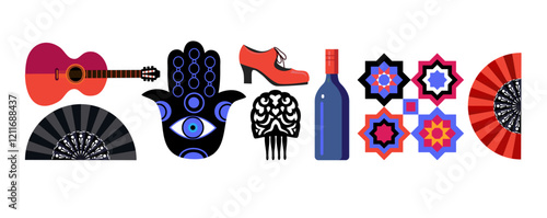 andalusian flamenco party color vector icons
