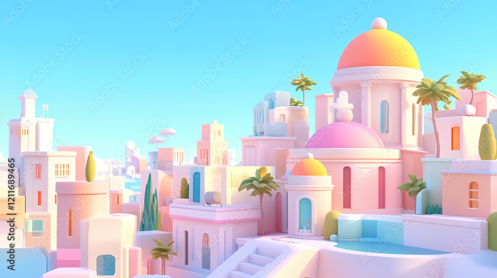 3d illustration of a dreamy cartoon city 3d illustration of a dreamy cartoon city