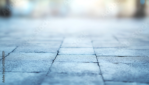 Close-Up of Textured Rectangular Tile Pavement with Blurred Background

