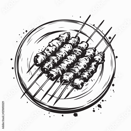Delicious Satay Food Served on Plate image vector isolated on white background.