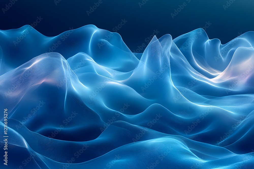 Obraz premium Ethereal blue waves undulating in a serene abstract landscape with soft lighting effects