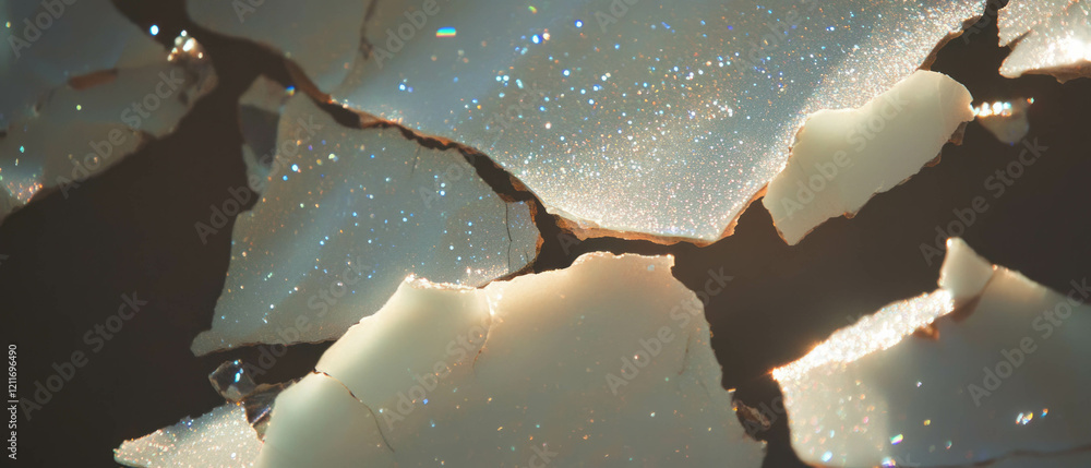 Obraz premium Cracked porcelain reveals sharp edges and smooth glaze with glittering details