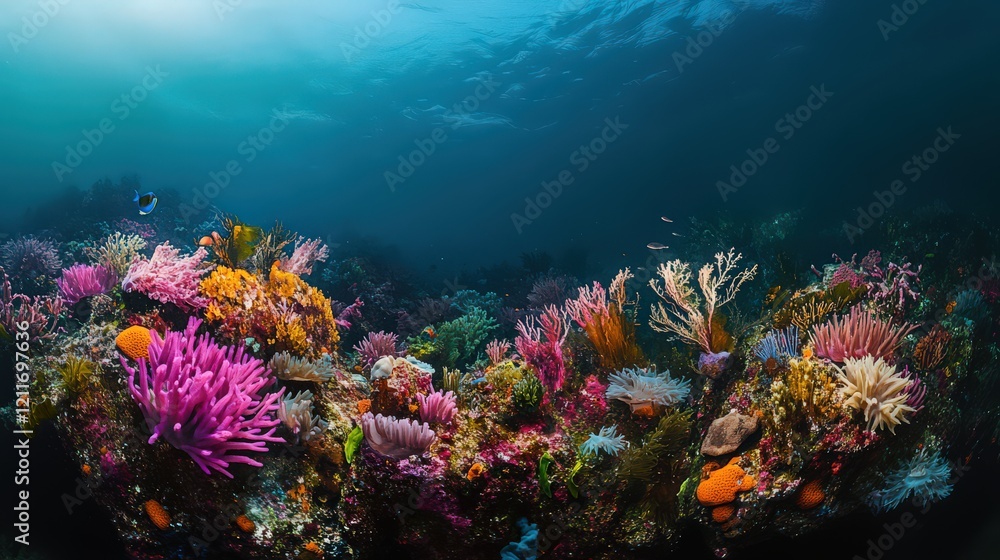 Fototapeta premium A vibrant coral reef showcasing biodiversity and the beauty of marine life.