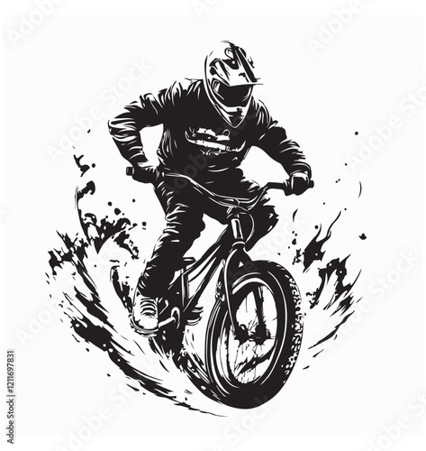 Young Man Performing Stunts on a BMX Bike with Energy and Passion vector image isolated on white background.