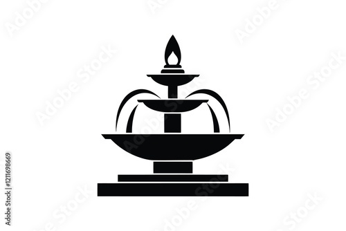 Water fountain silhouette vector illustration on a white background, outdoor design
