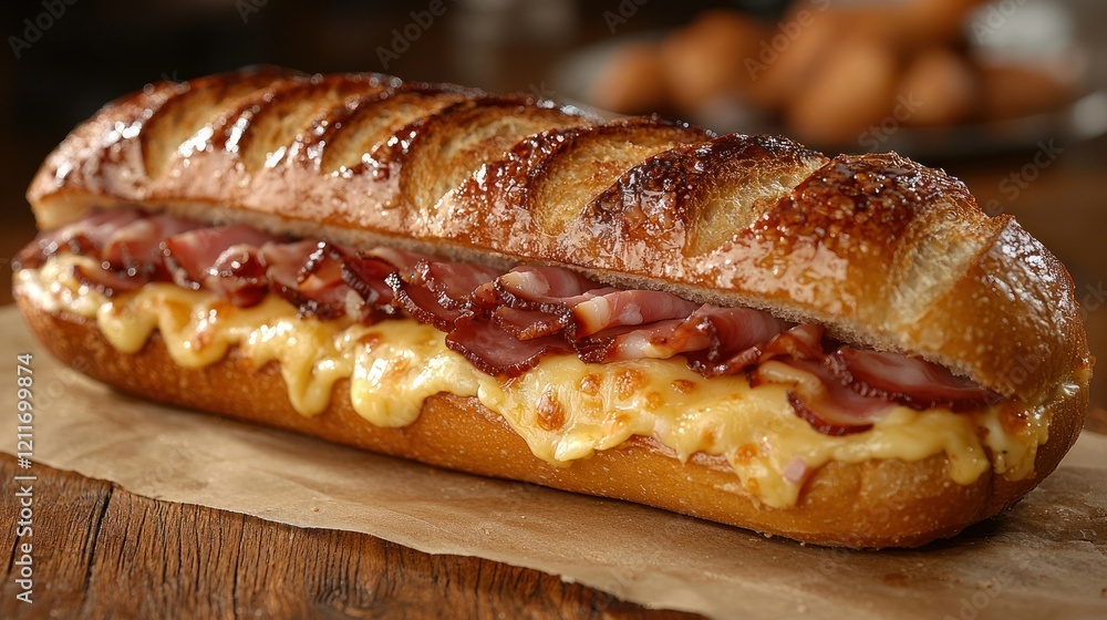 Melted Cheese and Bacon Sub Sandwich Melted Cheese and Bacon Sub Sandwich