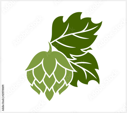 Hop cone with leaves. Design element for logo, emblem, restaurant menu, craft beer pub, brewery. Vector stock illustration