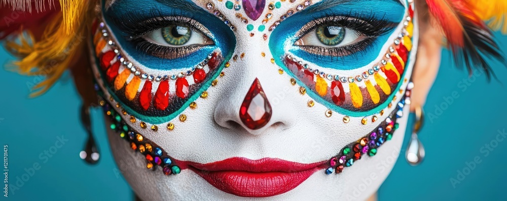 Naklejka premium Carnival celebration concept. Vibrant face paint honoring traditions and celebrations of cultural heritage.