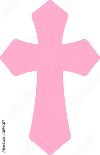 Pink Cross icon.
Baptism Cross.
Christening cross for baby girl.
Elegant pink cross flat vector isolated.
For Name Days, Confirmation, Christening, Baptism, Easter and as a Remembrance.
