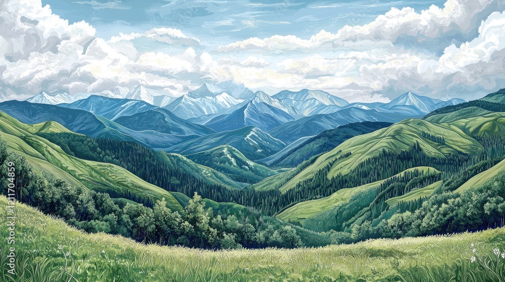 Serene Mountain Landscape: A Summer Day in the Majestic Alps Serene Mountain Landscape: A Summer Day in the Majestic Alps