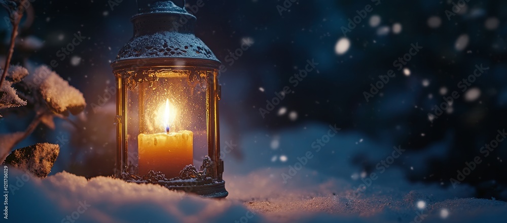 Illuminated lantern in snowy winter scene. Illuminated lantern in snowy winter scene.