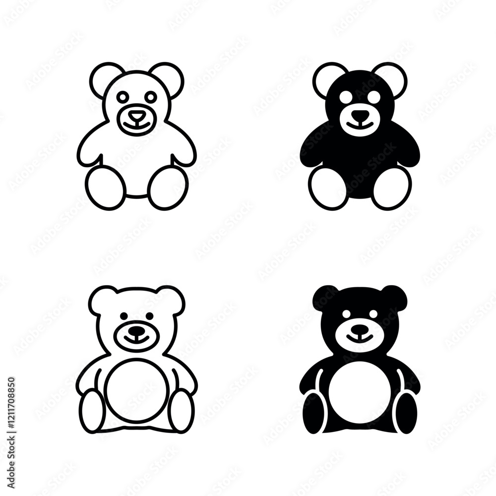 Teddy bear icon set color editable on white background Teddy bear icon set color editable on white background