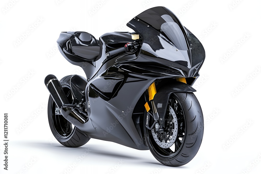 Sleek black high performance sport motorcycle with yellow accents and aggressive styling perfect for road adventures Sleek black high performance sport motorcycle with yellow accents and aggressive styling perfect for road adventures